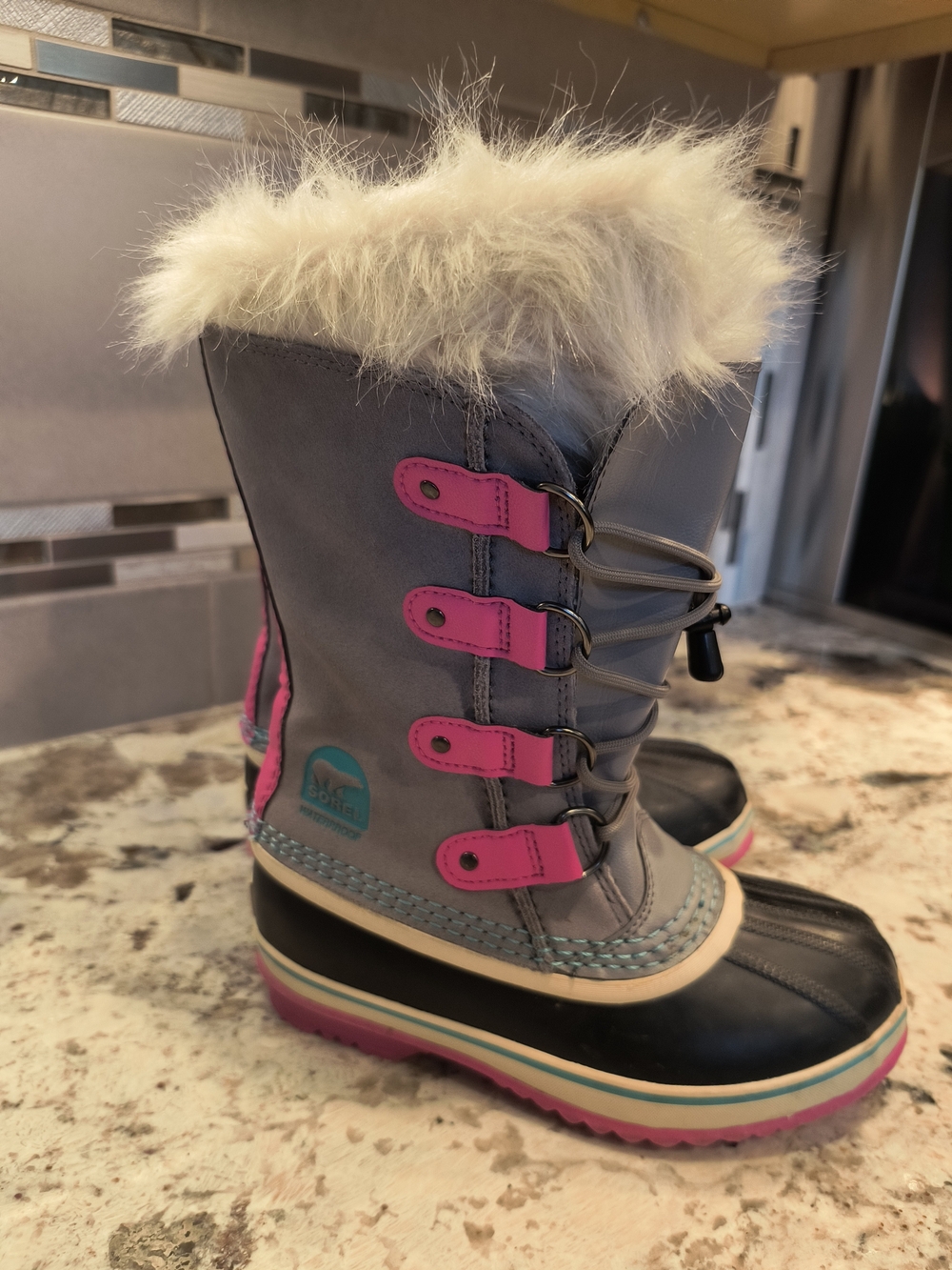 Sorel Girls Pink and White Faux Fur Winter Boots
